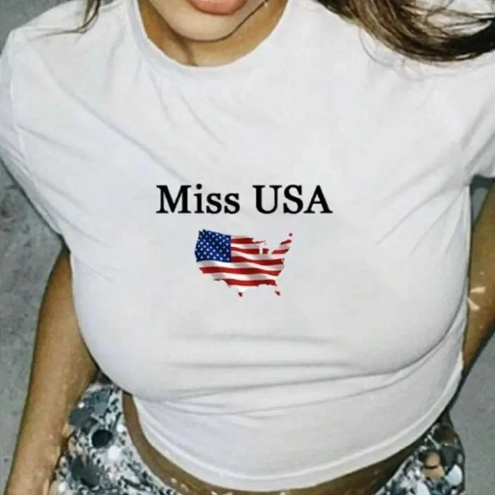 Ladies Patriotic Miss Usa Crop Tee sz  Xxl